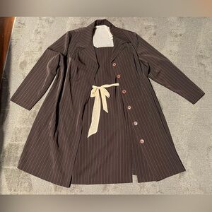 Vintage Studio 1940 Brown & Beige Pinstripe 2-Piece Jacket & Mini Dress Set Mob